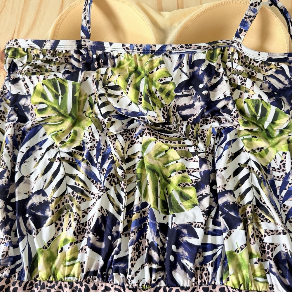 New Swimsuits For All Tankini Top Women 20 Blue Floral Lined Sleeveless Nylon - Picture 6 of 10